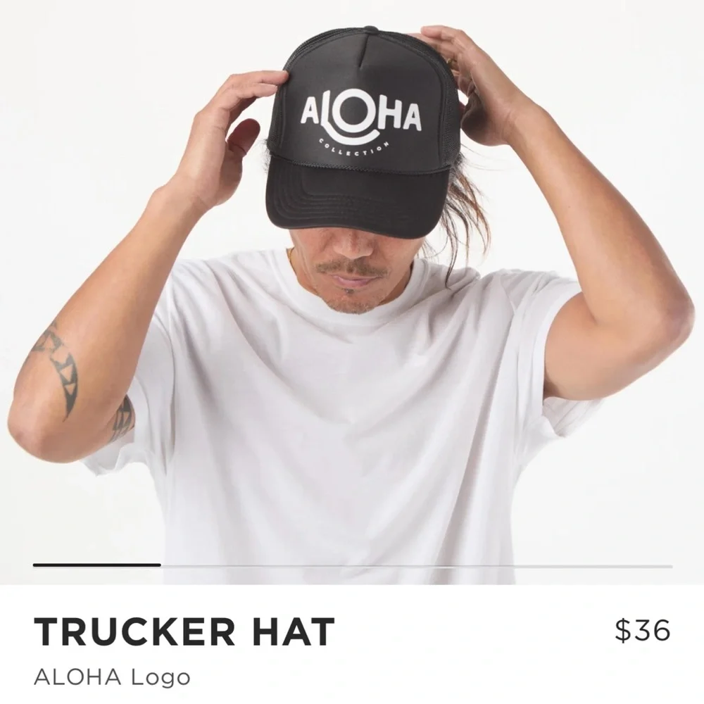 ALOHA Collection Black Logo Trucker Hat - Picture 2 of 5